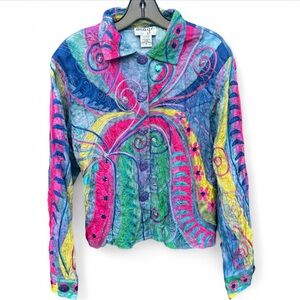 VINTAGE ANAGE Silk Appliqué Patchwork Jacket Lagenlook Art Wear 90s Funky Size M